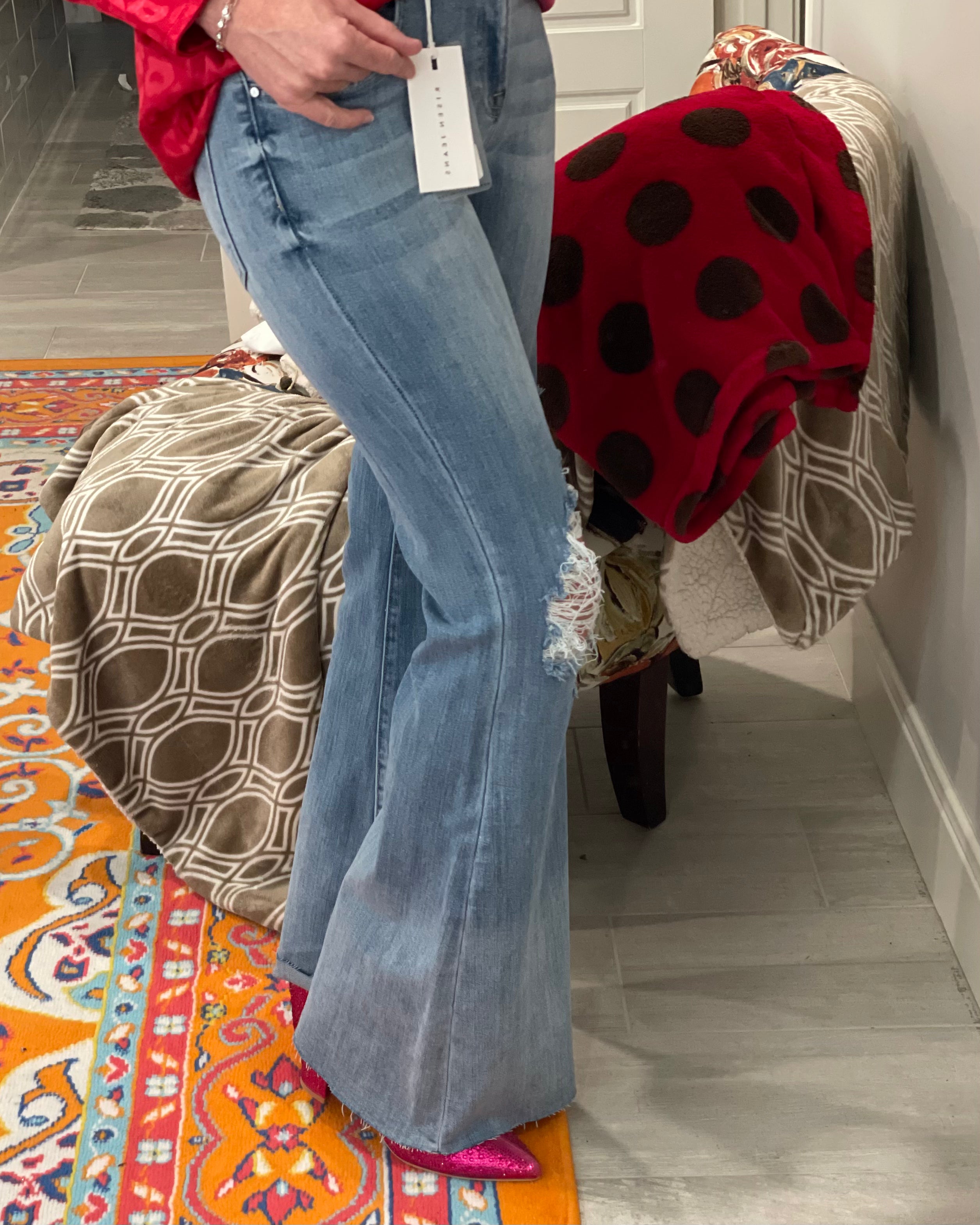 Risen The Roxbury High Waist Distressed Flares