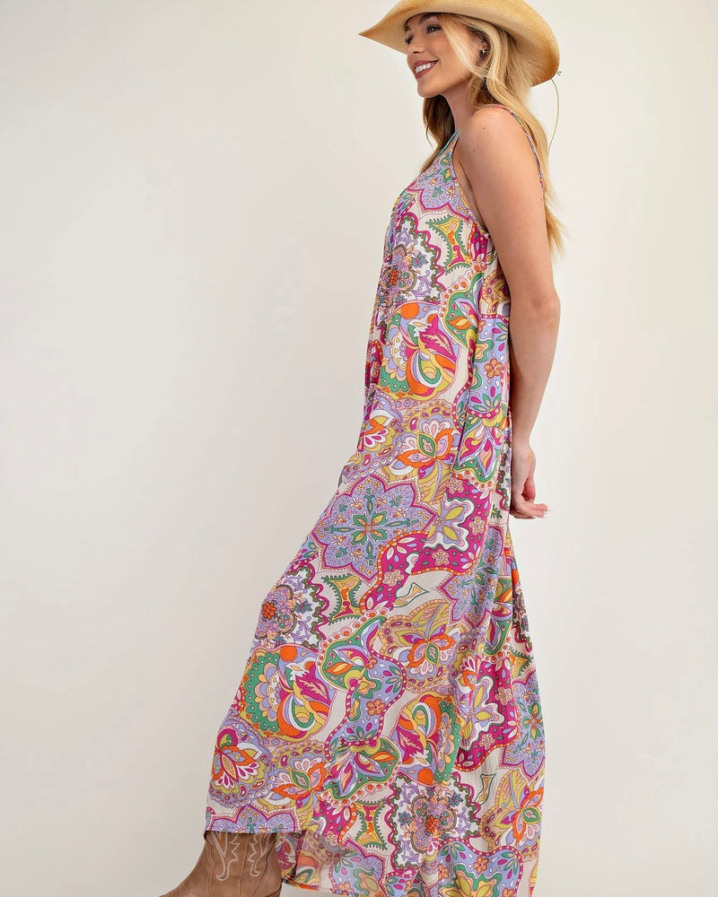 Bohemian Multicolor Paisley Mix Spaghetti Strap Jumpsuit