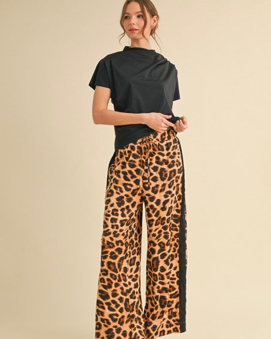 Brown & Black Leopard Straight Leg Elastic Waist Pant