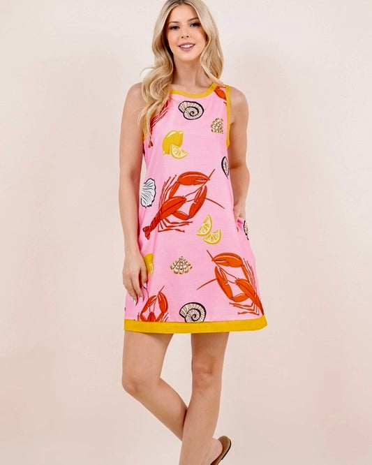 Pink Tropical Vacay Sleeveless Pocket Mini Dress
