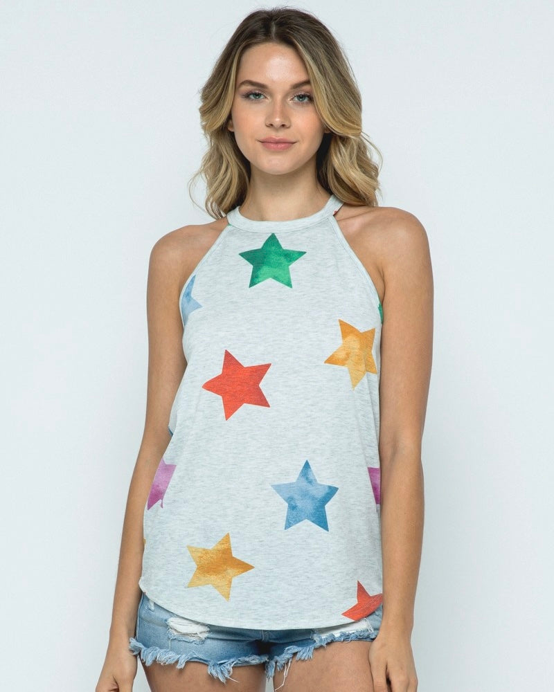 2 pc Lounge PJ Pajama Star Sleeveless Tank Top Lounge Short Set in Star Print