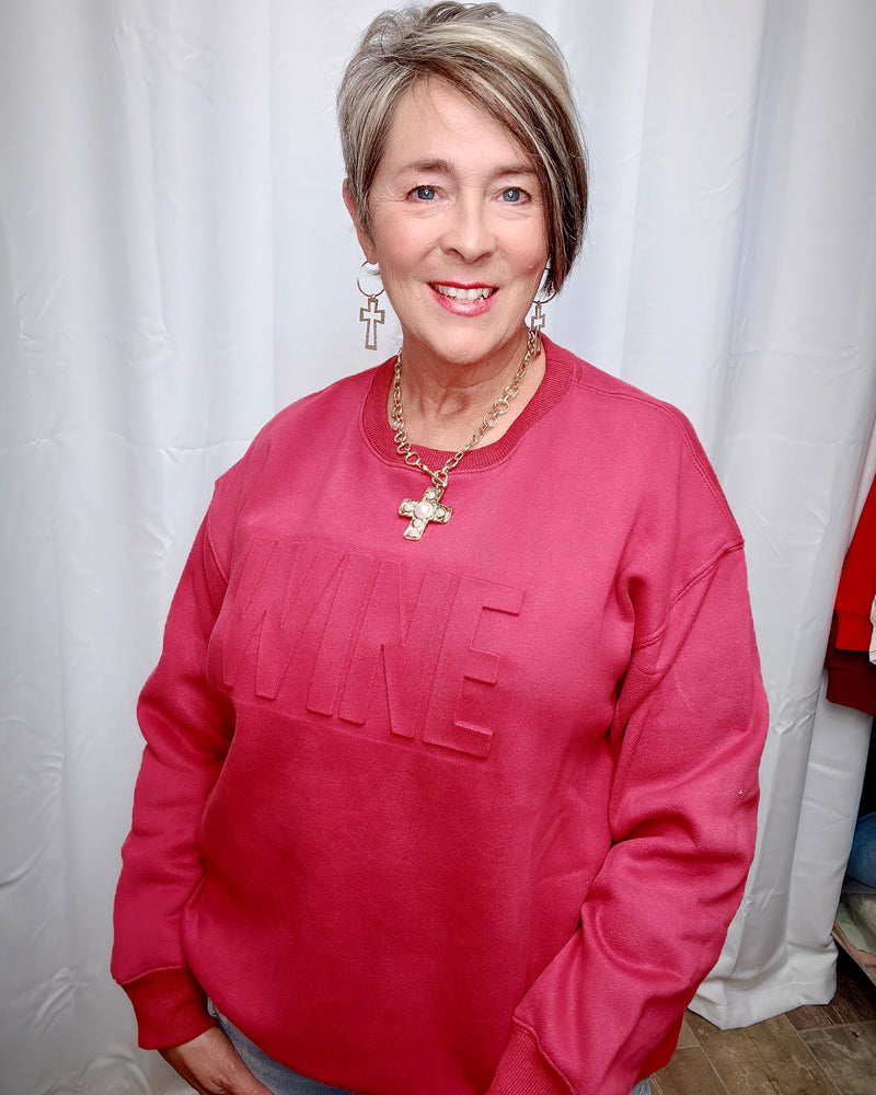 Burgundy “Wine” Embossed Long Sleeve Sweatshirt