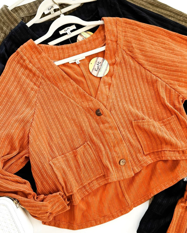 2 pc Pumpkin Rust or Black Short & Long Sleeve Button Shirt Set