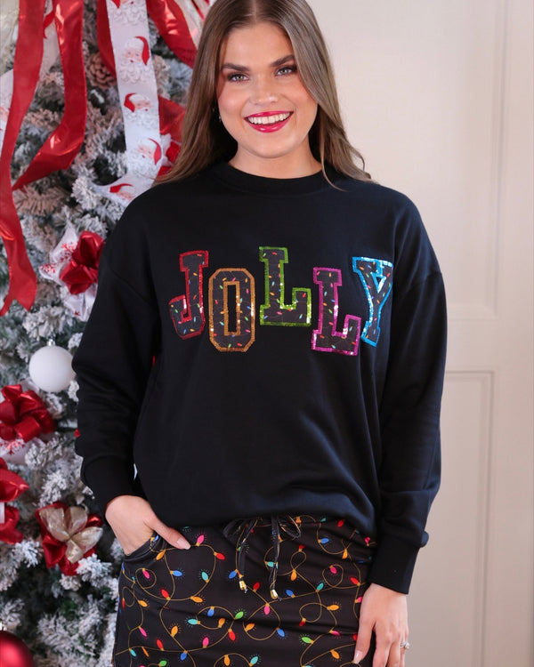 Black Jolly Chenille Sequin Patch Long Sleeve Sweatshirt