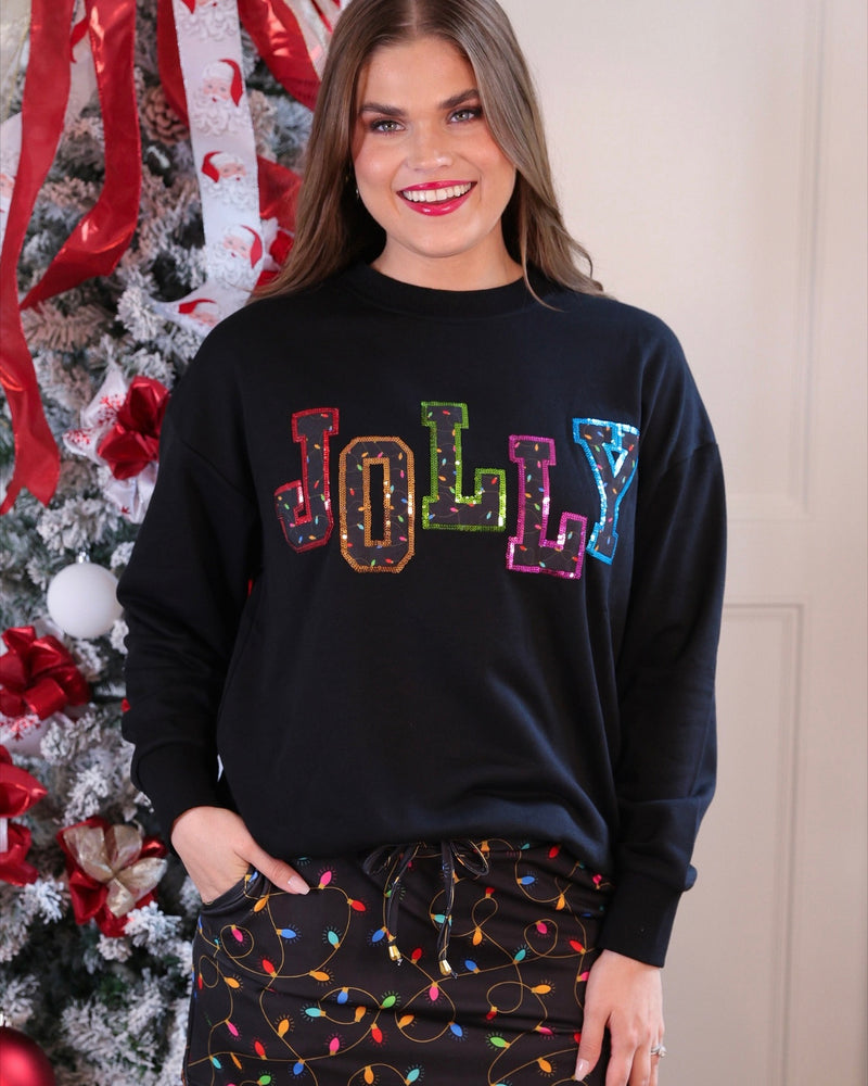 Black Jolly Chenille Sequin Patch Long Sleeve Sweatshirt