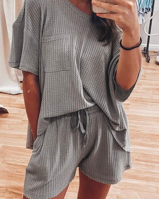 2 pc Gray Waffle Short and Top Set