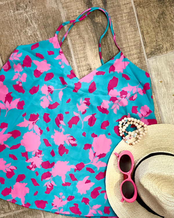 Turquoise & Pink Leopard Cami Tank Top