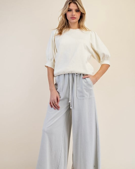 Plus Size Mineral Washed Terry Knit Large Pocket Wide Leg Cargo Lounge Pants