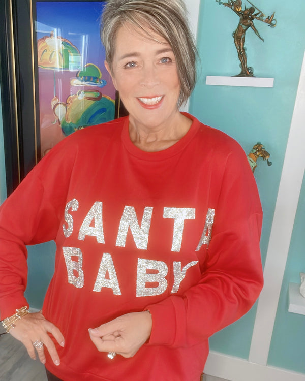 Red "Santa Baby" Rhinestone Sequin Long Sleeve Sweatshirt