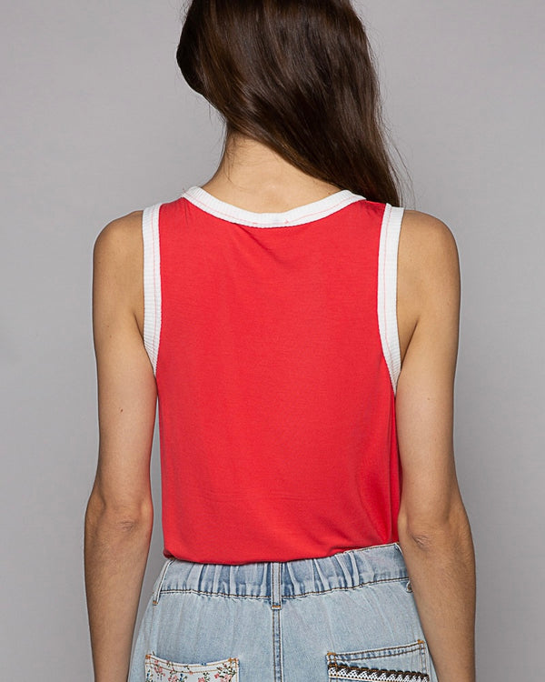 Blue & Yellow or Coral & White Sleeveless Round Neck Tank Top