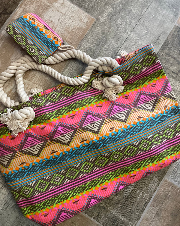 Bright Multicolor Aztec Southwest Canvas tote bags