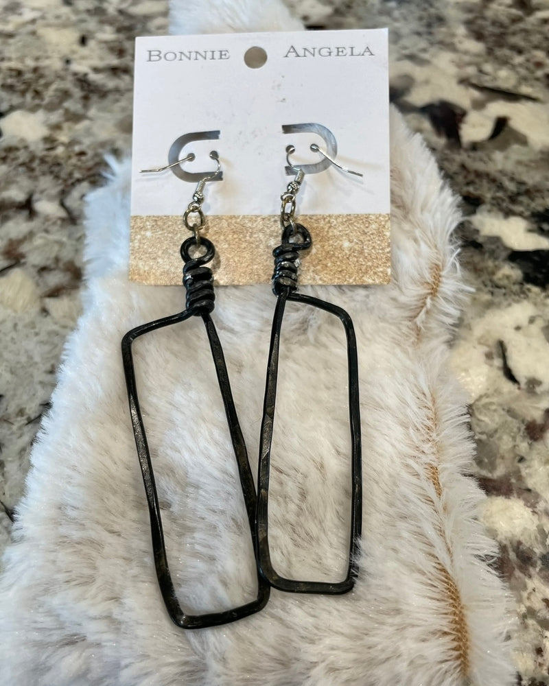 Black, Cooper or Silver Tone Wire Graphic Dangle Earrings