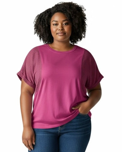 Plus Size Mauve Waffle Textured Contrasting Tunic Top Dress