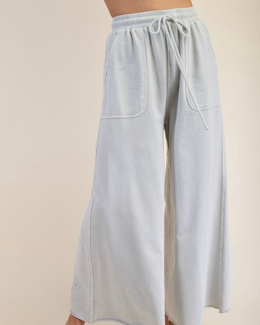 Plus Size Mineral Washed Terry Knit Large Pocket Wide Leg Cargo Lounge Pants