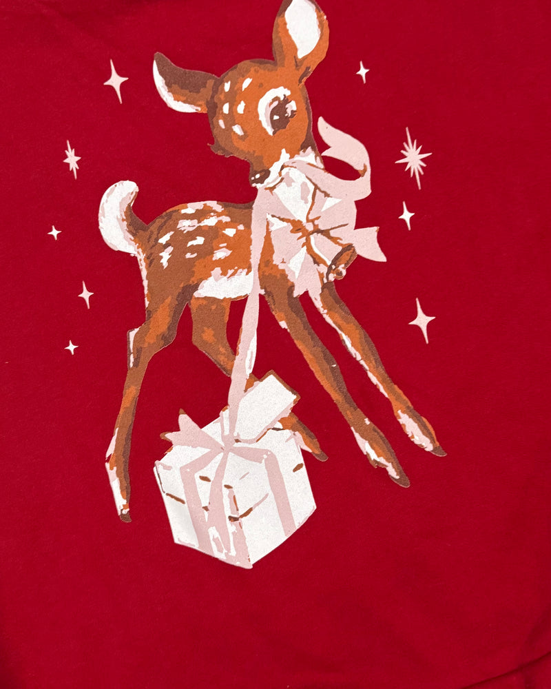Red Deck the Doe Christmas Holiday Long Sleeve Sweatshirt