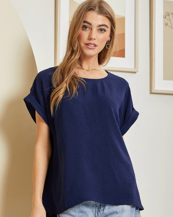 Plus Size Navy Blue Cap Sleeve Top