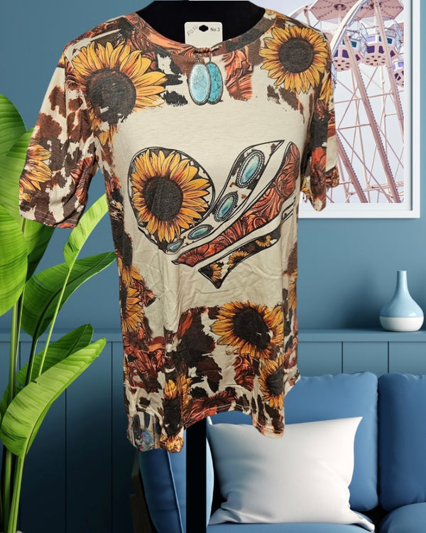 Sunflower Heart Western Flair Tshirt Top