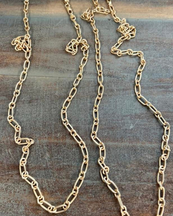30" Solid Brushed Gold Link Chain Necklace