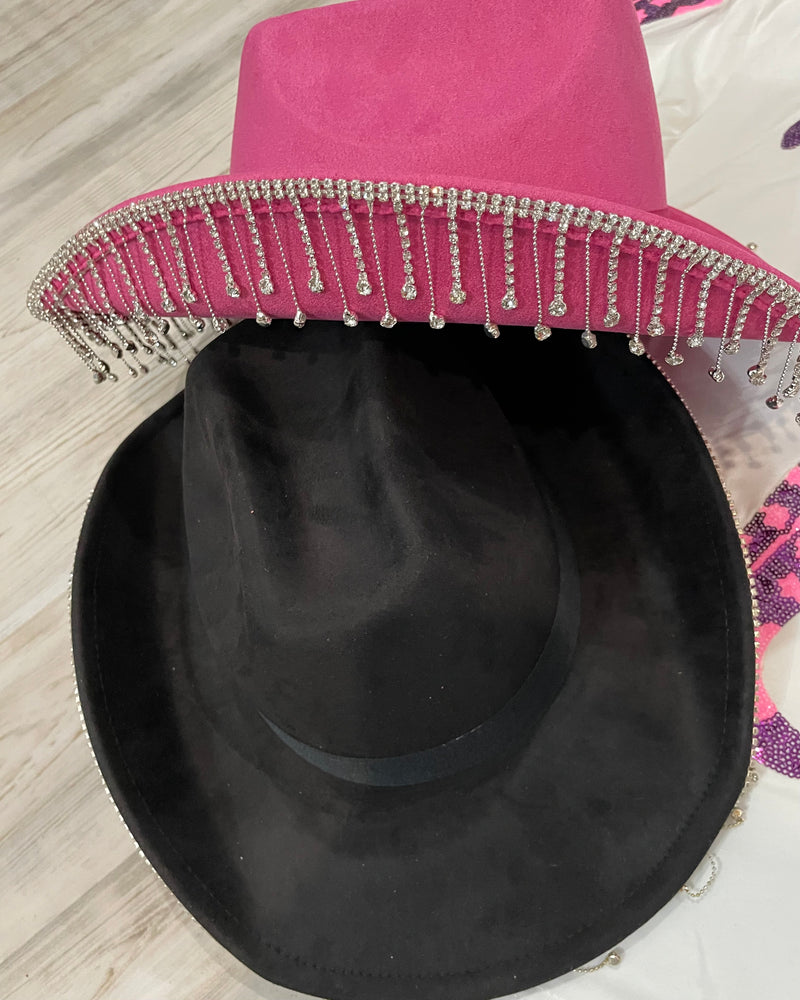 Black or Pink Felt Rhinestone Hats