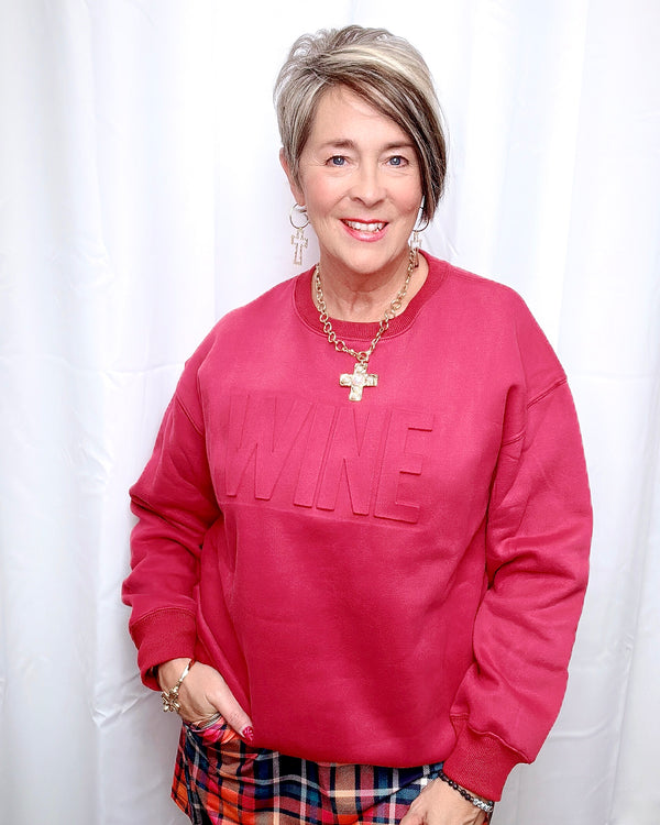 Burgundy “Wine” Embossed Long Sleeve Sweatshirt