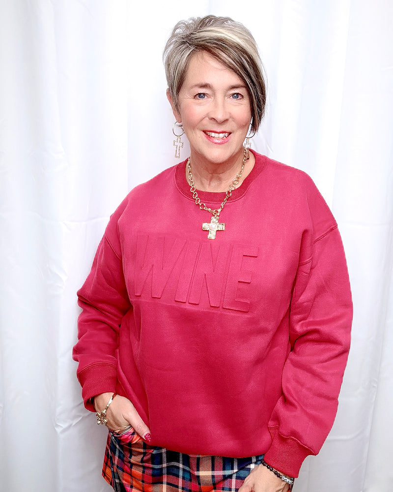 Burgundy “Wine” Embossed Long Sleeve Sweatshirt