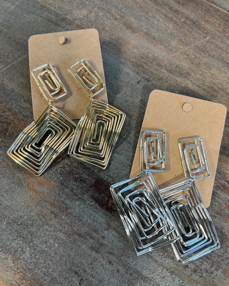 Gold or Silver Tone Wire Graphic Dangle Earrings