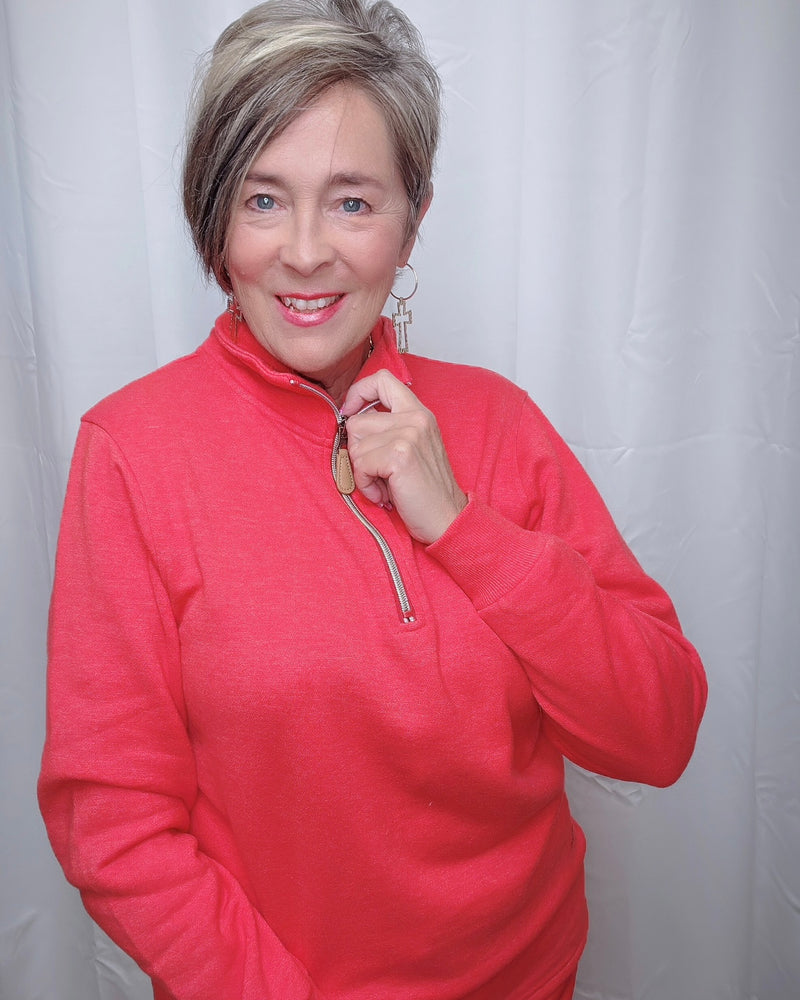 Red, Purple or Burgandy Solid Miley Quarter Zip Long Sleeve Pullover Basic Top