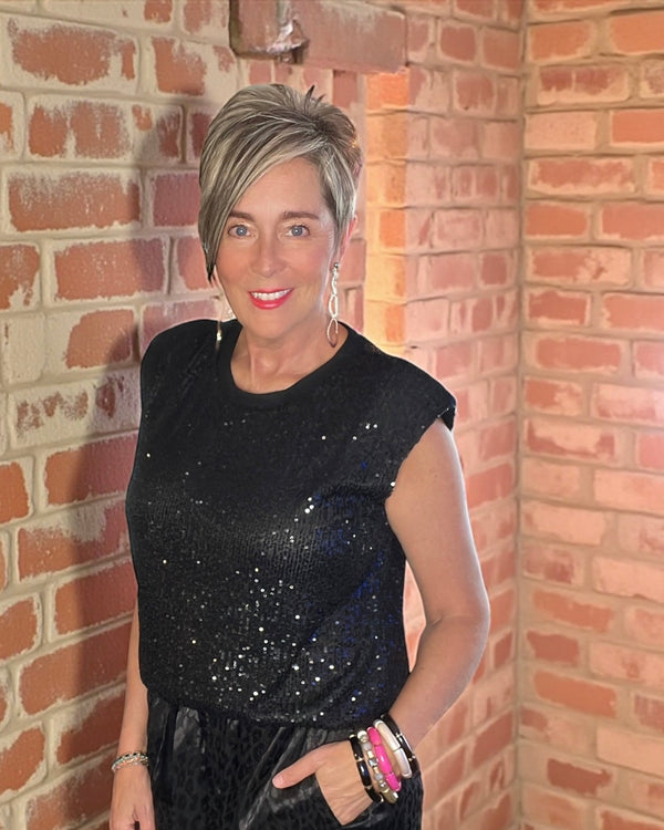 Black or Silver Sequin Sleeveless Tank Top