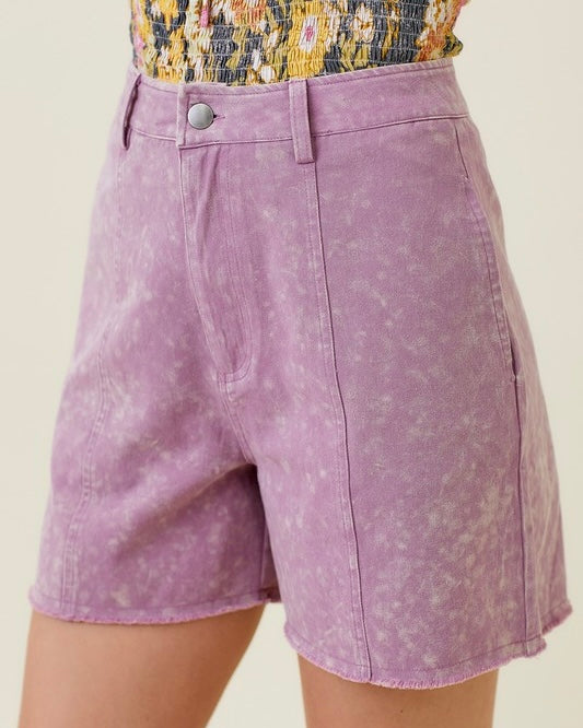 Lilac Purple or Light Denim Blue Cotton Side Pocket Fray Edge High Waist Shorts