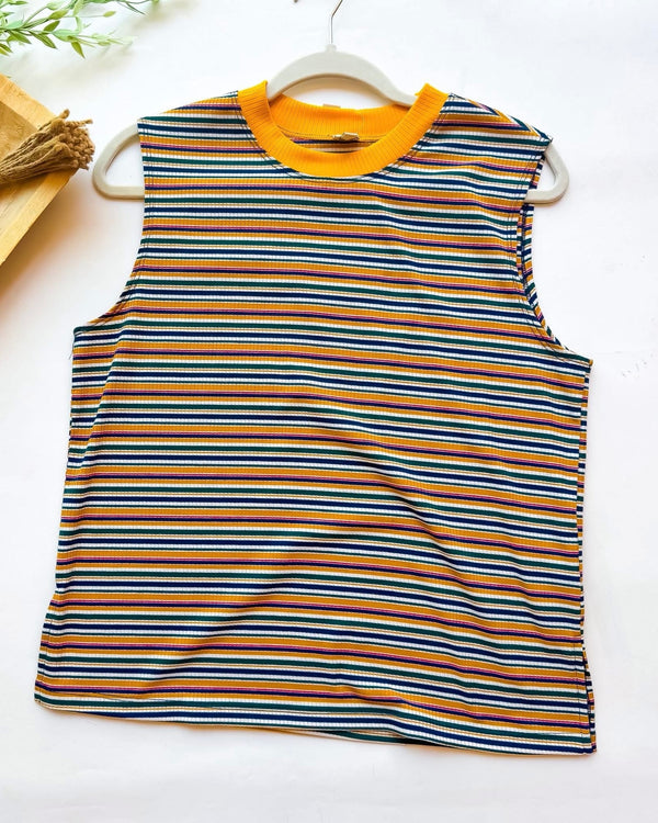 Yellow Gold & Blue Stripe Sleeveless Top