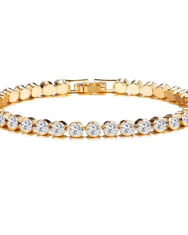 Gold or Silver Tone Rhinestone Tennis Bracelet