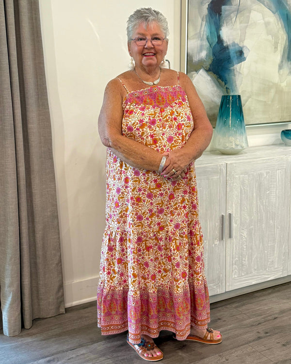 Plus Size Boho Magenta Pink Floral Spaghetti Strap Maxi Dress