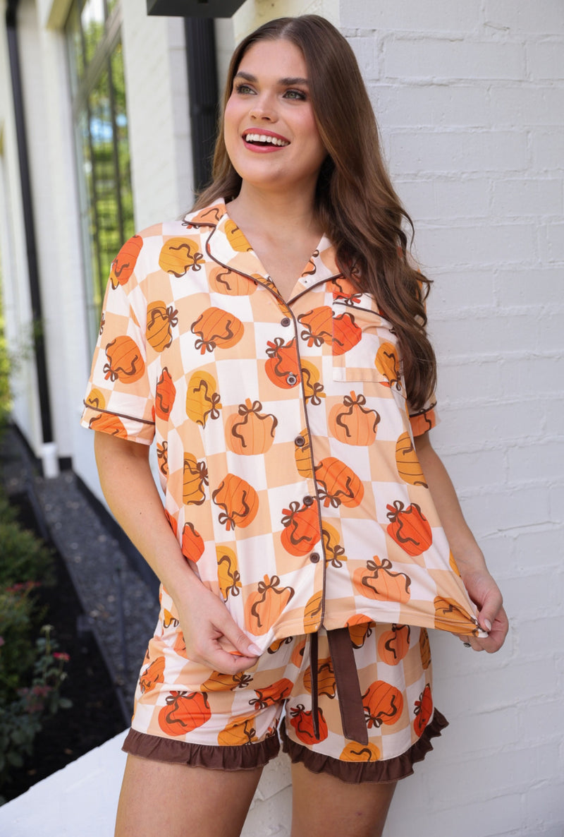 Pumpkin Harvest 2 Pc Short Pajama PJ Set