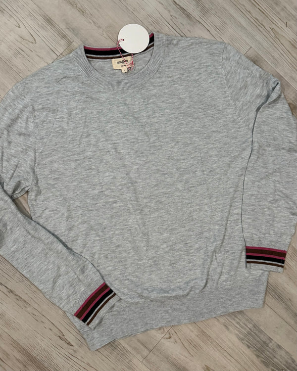 Solid Black or Gray Color Trim Lightweight Long Sleeve Sweater Knit Top