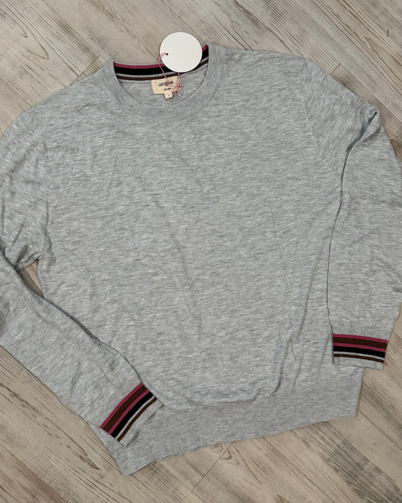 Solid Black or Gray Color Trim Lightweight Long Sleeve Sweater Knit Top