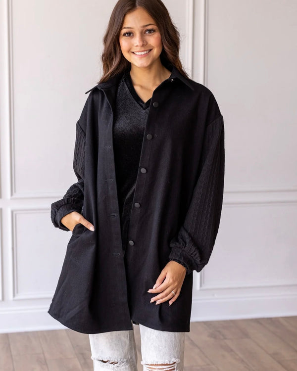 Fall Black w/Leopard Back Animal Print Long Sleeve Duster Coat Jacket