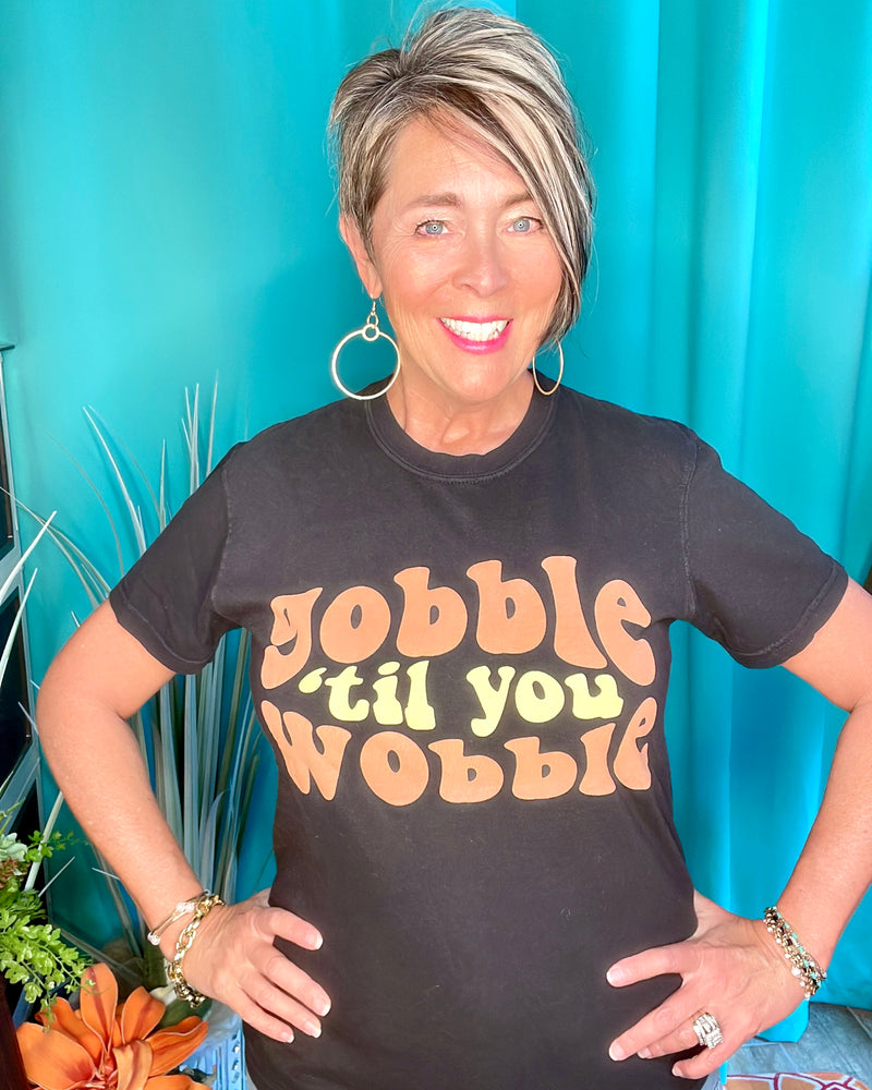 Black Thanksgiving Holiday Fall "Gobble Til You Wobble" T-Shirt Top