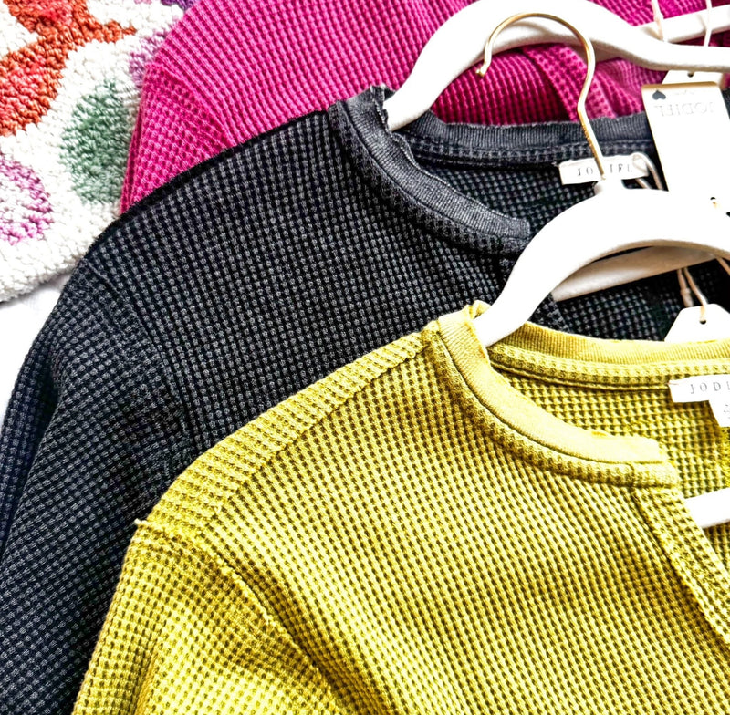 Green, Black & Pink Waffle Textured VNeck Close Sleeve Pullover Top