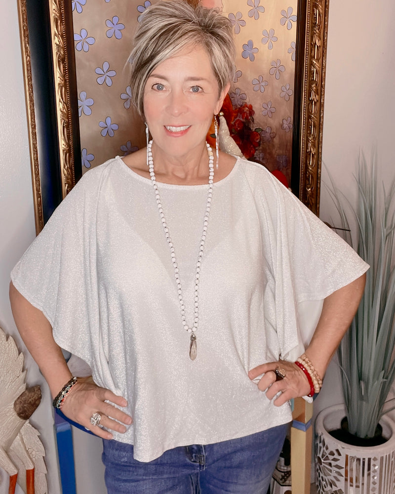 Silver Shimmer Butterfly Pancho style Sleeve Top