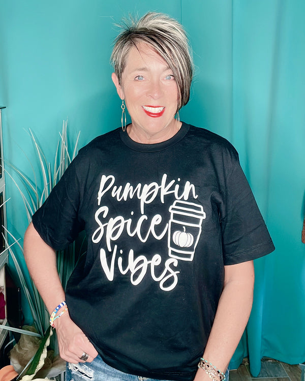 Black “Pumpkin Spice Vibes” Short Sleeve Crew Neck T-Shirt