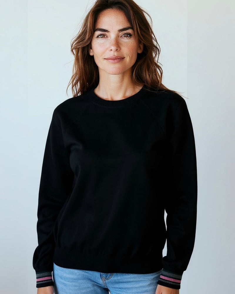 Solid Black or Gray Color Trim Lightweight Long Sleeve Sweater Knit Top