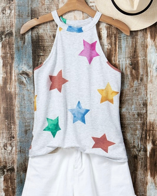 2 pc Lounge PJ Pajama Star Sleeveless Tank Top Lounge Short Set in Star Print