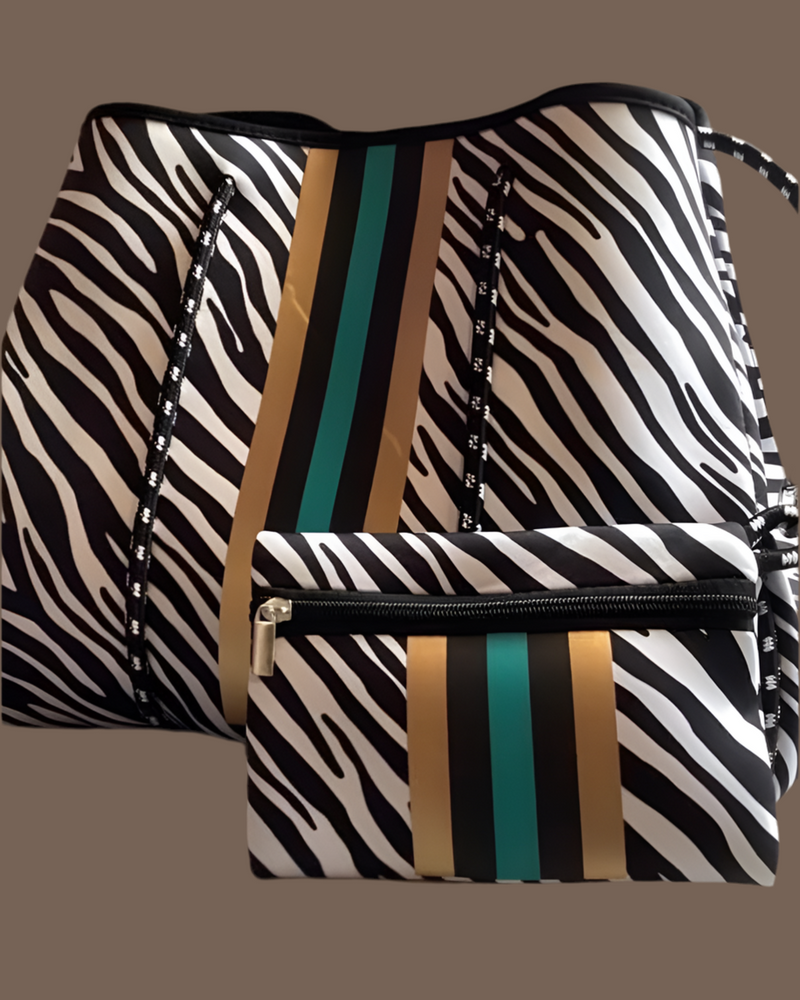 White, Tan, Blue, Pink or Multi Leopard Neoprene Beach Computer Bag with Wallet