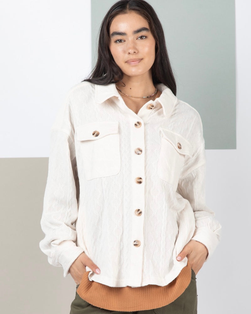 Classic Off White Cream Button Front Sweater Shacket