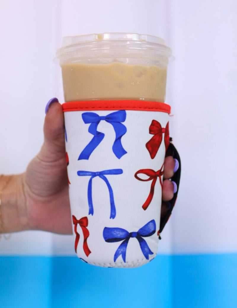 Tropical, Leopard or RWB Bow Drink Sleeve Ice Coffee Koozie