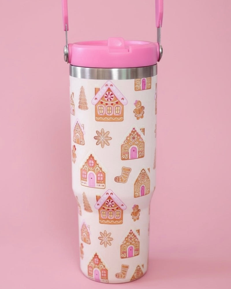 Christmas Holiday Stainless Screw On Lid Tumblers with Reusable Straws