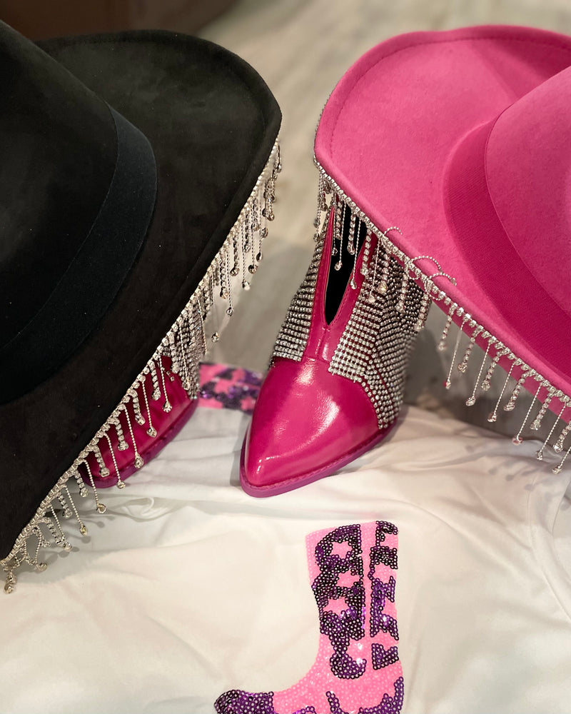 Black or Pink Felt Rhinestone Hats