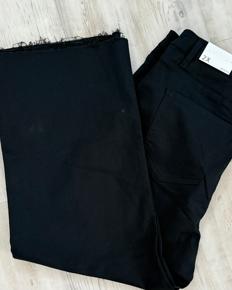 Plus Size Leslie Raw Edge Hemline Black High Rise Wide Leg Jean Pant
