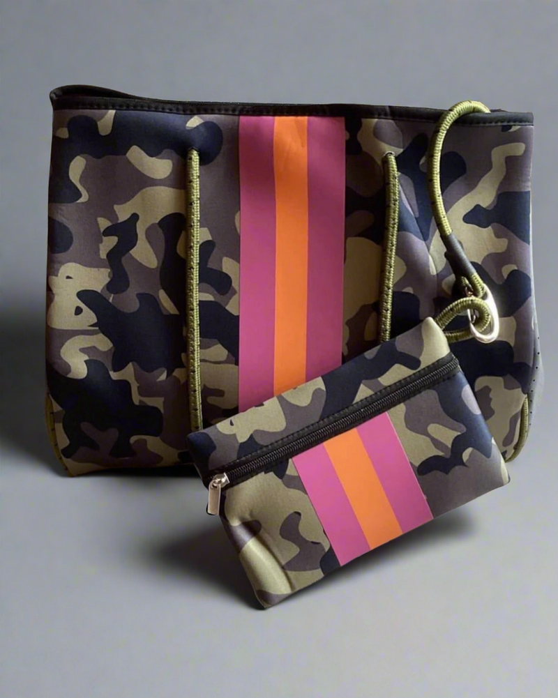 White, Tan, Blue, Pink or Multi Leopard Neoprene Beach Computer Bag with Wallet