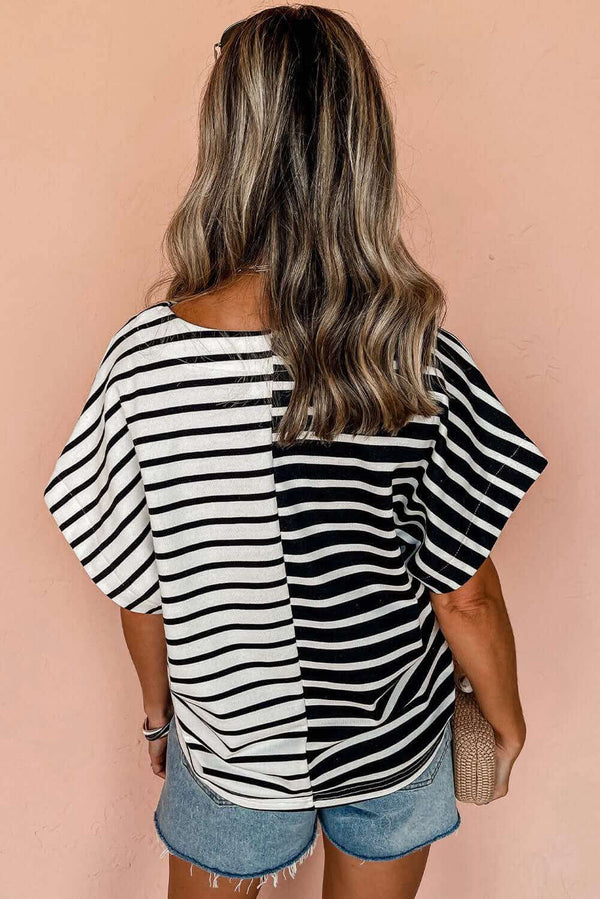 Black & White Block Short Sleeve VNeck Top